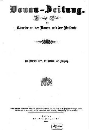 Donau-Zeitung. 1850,1/6 = Jg. 60 = Jg. 10
