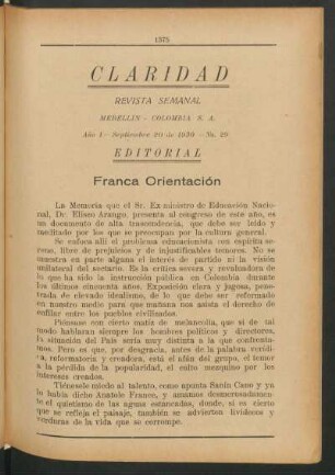 Franca orientación : Editorial