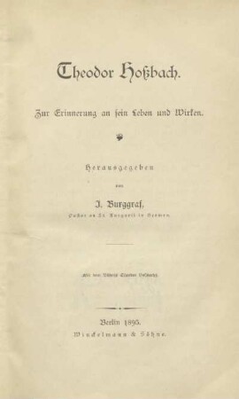Theodor Hossbach : zur Erinnerung an sein Leben und Wirken