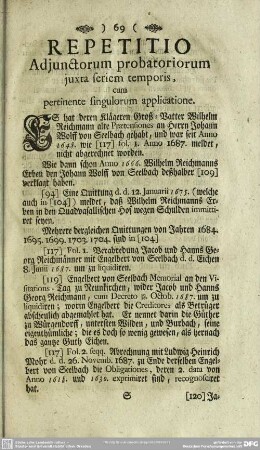 Repetitio Adiunctorum probatoriorum iuxta seriem temporis, cum pertinente singulorum applicatione
