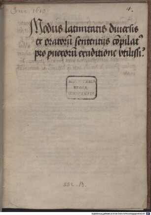 Modus latinitatis; De orthographia : Im Anhang Regulae de arte dicendi und de accentu, Nomina numeralia, Formeln, Synonyma und Adverbien