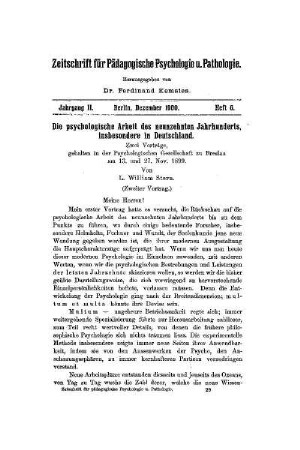 Die psychologische Arbeit des neunzehnten Jahrhunderts, insbesondere in Deutschland : zwei Vorträge, gehalten in der Psychologischen Gesellschaft zu Breslau am 13. und 27. Nov. 1899 ; (Fortsetzung)