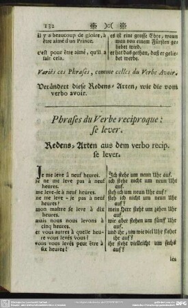 Phrases du Verbe reciproque: se lever. Redens-Arten, aus dem verbo recip. se lever