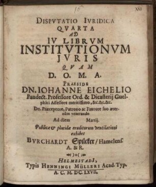 Disputatio Iuridica Quarta Ad In Librum Institutionum Iuris