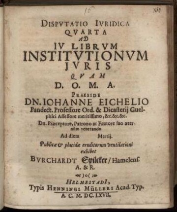Disputatio Iuridica Quarta Ad In Librum Institutionum Iuris
