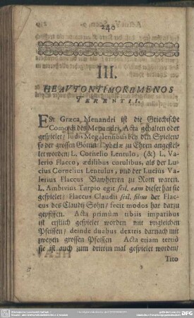 III. Heautontimorumenos Terentii