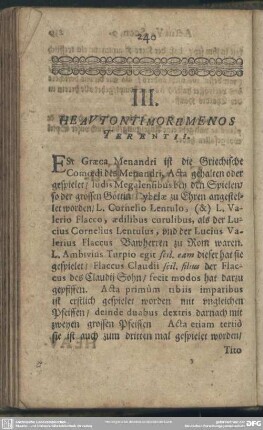 III. Heautontimorumenos Terentii