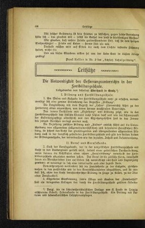 ¬Die¬ Notwendigkeit des Gesinnungsunterrichts in der Fortbildungsschule : Leitgedanken