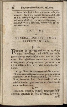 Cap. VII. De Generalioribus Entis Affectionibus.