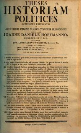 Theses historiam politices succincte exhibentes
