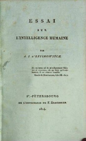 Essai sur l'intelligence humaine