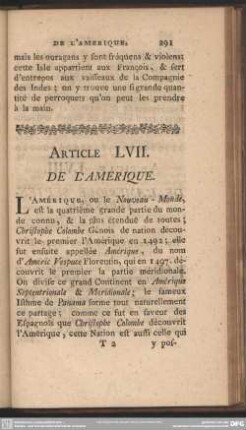 Article LVII. De L'Amerique