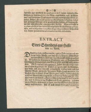 Extract Eines Schreibens aus Halle von 14. April.