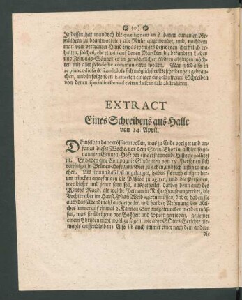 Extract Eines Schreibens aus Halle von 14. April.