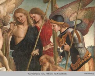 Kreuzabnahme Christi mit Engeln und Heiligen