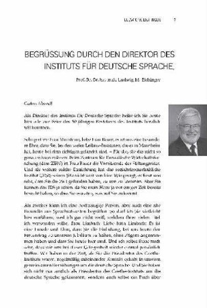 Begrüßung durch den Direktor des Instituts für Deutsche Sprache