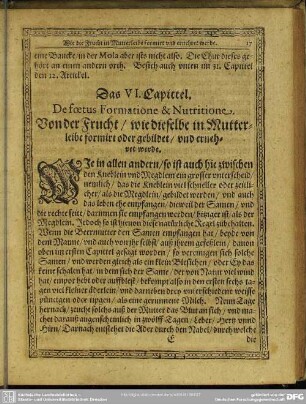 Das VI. Capittel. De foetus Formatione & Nutritione