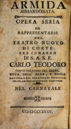 Armida abbandonata : opera seria = Die verlassene Armide