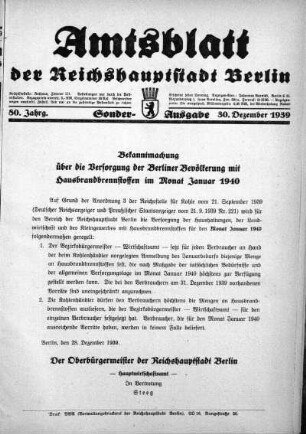 Sonder-Ausgabe, 30. Dezember 1939