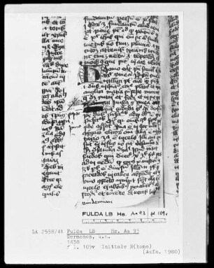 Sermones und anderes — Initiale H (homo) mit Gesicht, Folio 109 verso