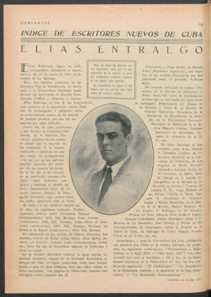 Índice de escritores nuevos de Cuba : Elias Entralgo