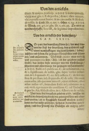 Von den artickeln der beweisung/ Cap. LXXII.