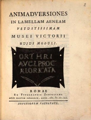 Animadversiones in lamellam aeneam vetustissimam Musei Victorii