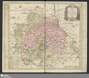 Accurate Geographische Delineation der Graffschafft Mannsfelt Sowohl Chur Sächsisch. als Brandenb. Hoheit : benebst denen Aemtern Sangerhausen, Querfurth, Sittichenbach, Allstaedt und andern angrentzenden Gegenden