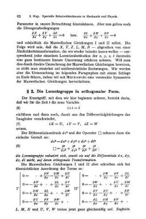 § 2. Die Lorentzgruppe in orthogonaler Form.