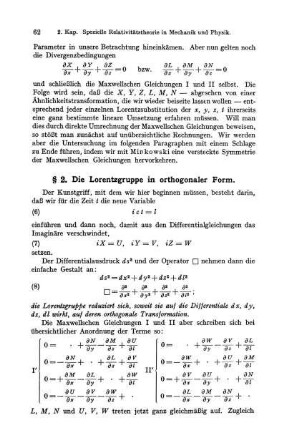 § 2. Die Lorentzgruppe in orthogonaler Form.