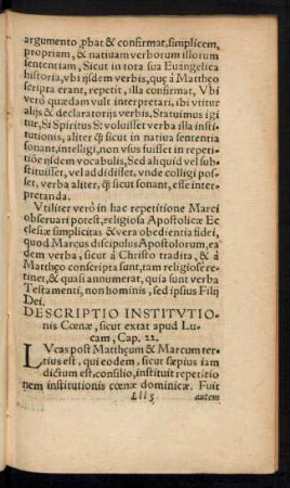 Descriptio Institutionis Coenae, sicut extat apud Lucam, Cap. 22.