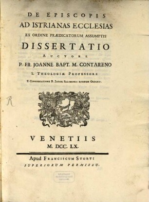 De Episcopis ad Istrianas Eccles. ... assumtis dissertatio