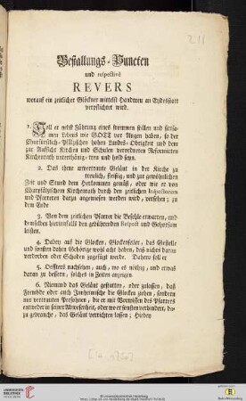 Bestallungs-Puncten und respective Revers worauf ein zeitlicher Glöckner mittelst Handtreu an Eydesstatt verpflichtet wird