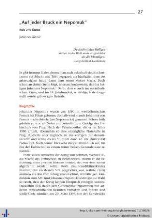 Kult und Kunst. „Auf jeder Bruck ein Nepomuk“.