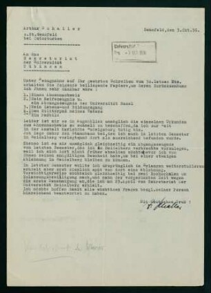 Mitteilung über fehlende Unterlagen (03.10.1936)