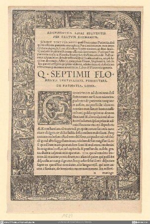 Argumentum Libri Seqventis ... Bl. a aus: Opera Q. Septimii Florentis Tertulliani