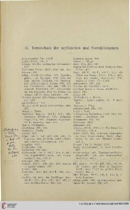 Verzeichnis der mythischen und Sternbildnamen