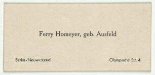Visitenkarte von Ferry Homeyer, geb. Ausfeld