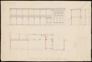 Schützenhaus, Berlin-Mitte: Seitenansicht, Grundrissdetail, Schnitte