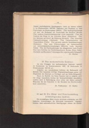 34. und 35. Die Münz- und Kunstsammlung. Archäologisches Institut.