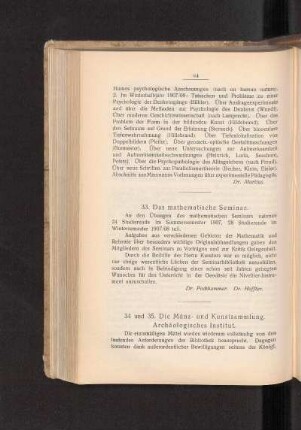 34. und 35. Die Münz- und Kunstsammlung. Archäologisches Institut.