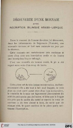 Sér. 5: Découverte d'une monnaie avec inscription bilingue arabo-libyque