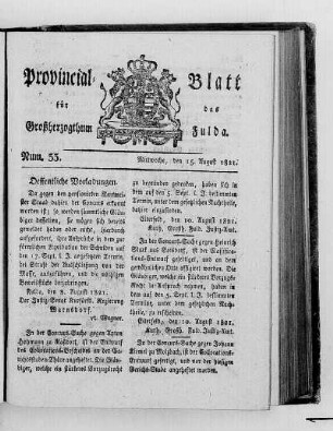 Num. 33, Ausgabe vom 15. August 1821
