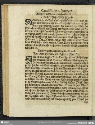 Antwort auff den neuntzehenden Articul. Von der Ursach der Sünd