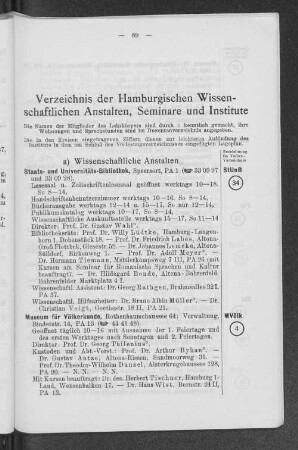 Verzeichnis der Hamburgischen Wissenschaftlichen Anstalten, Seminar und Institue