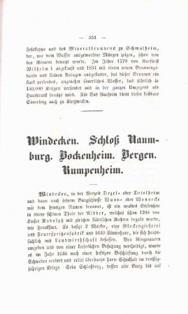 Windecken. Schloß Naumburg. Bockenheim. Bergen. Rumpenheim.