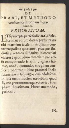 De Praxi, Et Methodo conficiendi Stropham Horatianam