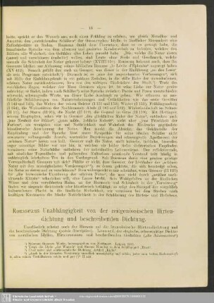 Rousseaus Unabhängigkeit von der zeitgenössischen Hirtendichtung und beschreibenden Dichtung