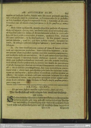 Artic. CCXVI. Ut qui non sufficit mulctae exsolvendit, luat carcere. Wer die Geldstraff nicht erlegen kan, muß das Gefängnüß leiden