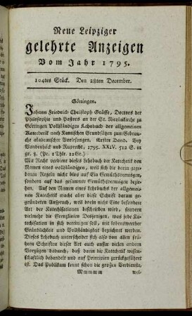 104tes Stück. Den 28ten December.